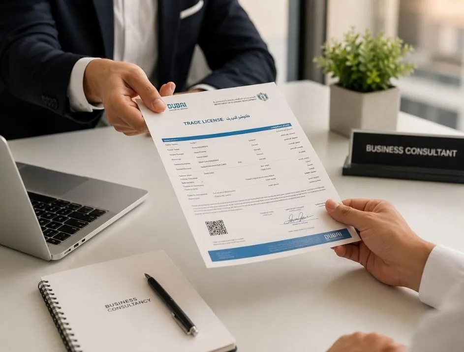 Company registration amendment completed — updated UAE trade license Modest Consulting Services FZE Dubai